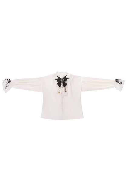 Black [Rabbit-Ear Meteorite] Stand Collar Long Sleeves Ruffled Embroidered Bow Gothic Ouji Lolita Shorts Vest Set
