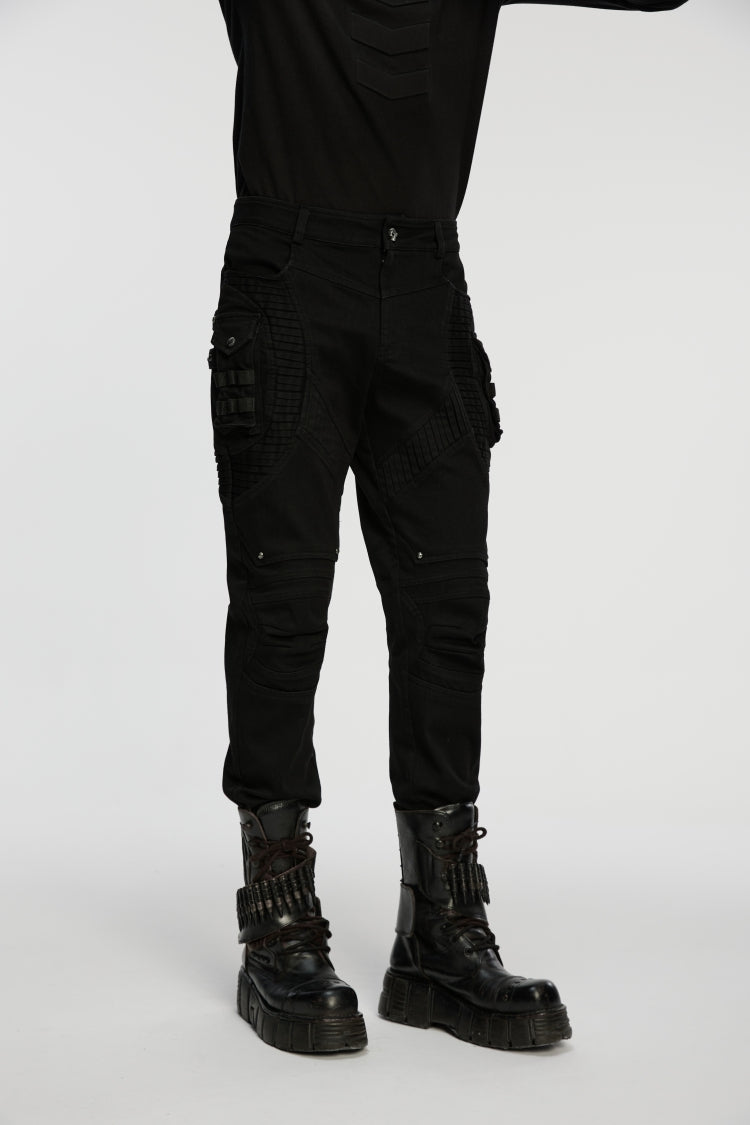 Black Studded Pleated Men's Punk Pants