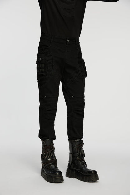 Black Studded Pleated Men's Punk Pants