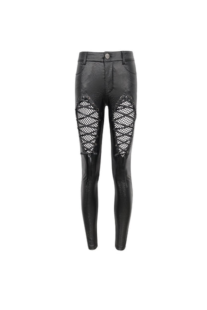 Black Stretch Diamond Wavy String Adjustable Slim Fit Women's Punk Trousers