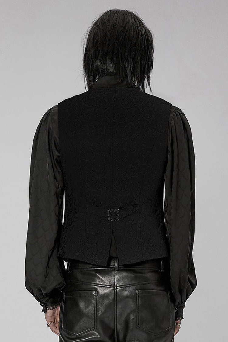 Black Punk Gorgeous V Neck Asymmetrical Relief Sculpture Jacquard Double Row Hand Seam Button Men's Vest
