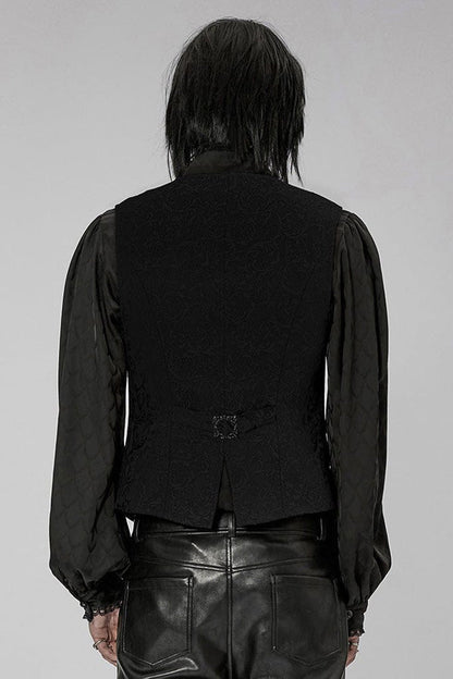 Black Punk Gorgeous V Neck Asymmetrical Relief Sculpture Jacquard Double Row Hand Seam Button Men's Vest
