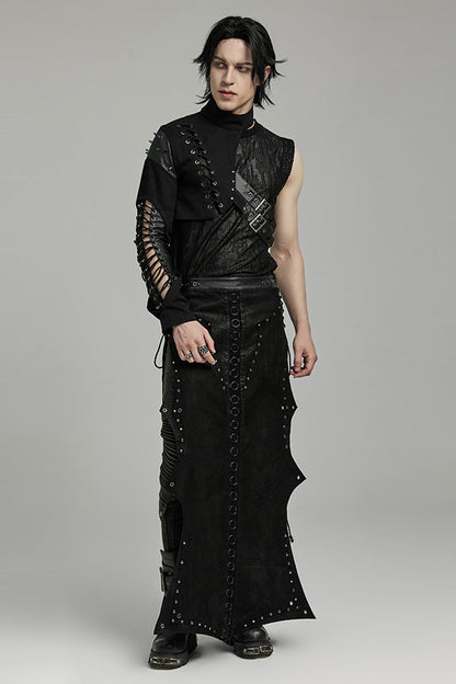 Black Stand Collar Asymmetric Rivet Buckle Men's Punk Faux Leather Harness