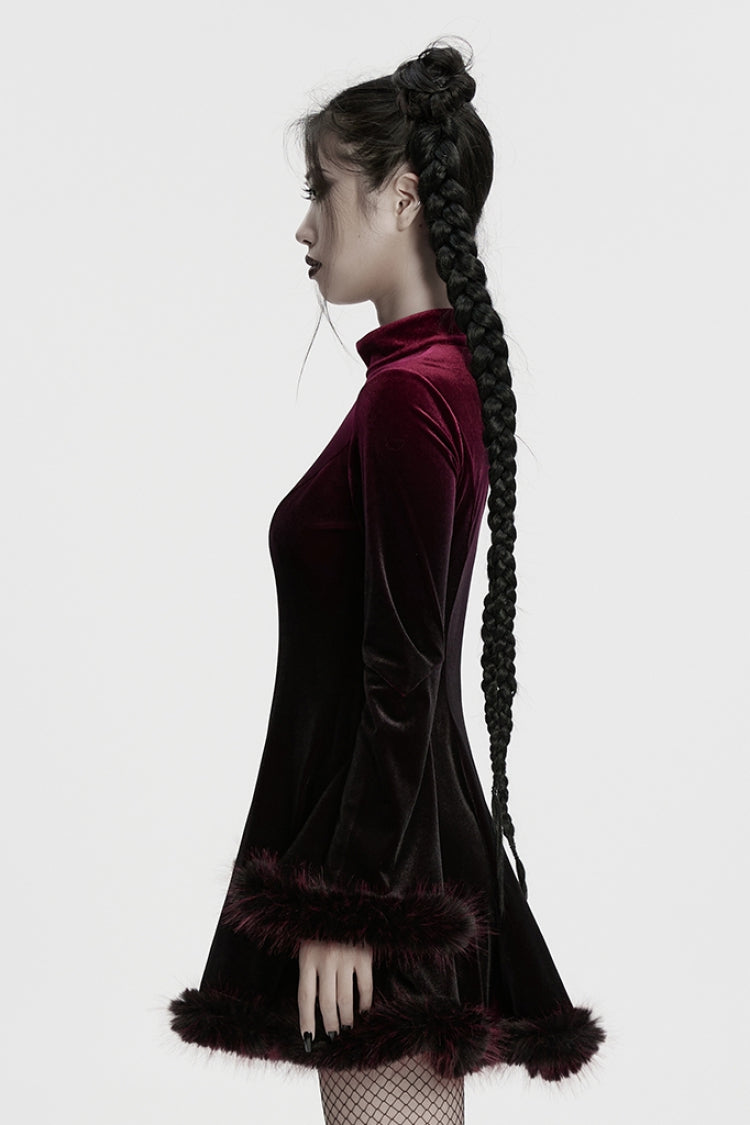 Black/Red Long Sleeves Gradient Women's Gothic Dress