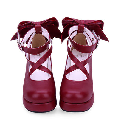 Round-toe Shallow Mouth Bowknot Cute Lolita Middle Heels Shoes