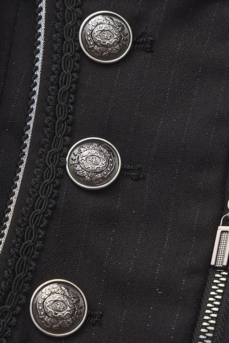 Black [The Mystery of Silence] Lapel Collar Sleeveless Open-Front Zippered Classic Vintage Elegant Prince Ouji Lolita Long Coat