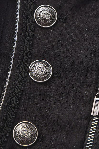 Black [The Mystery of Silence] Lapel Collar Sleeveless Open-Front Zippered Classic Vintage Elegant Prince Ouji Lolita Long Coat