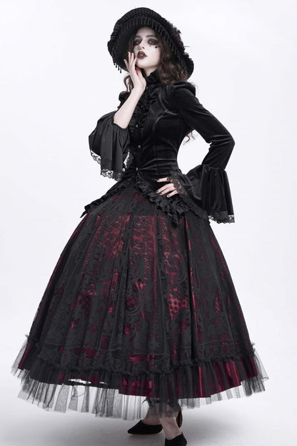 Black Stand Collar Long Trumpet Sleeves Ruffle Swallow-tailed Women's Gothic Blouse