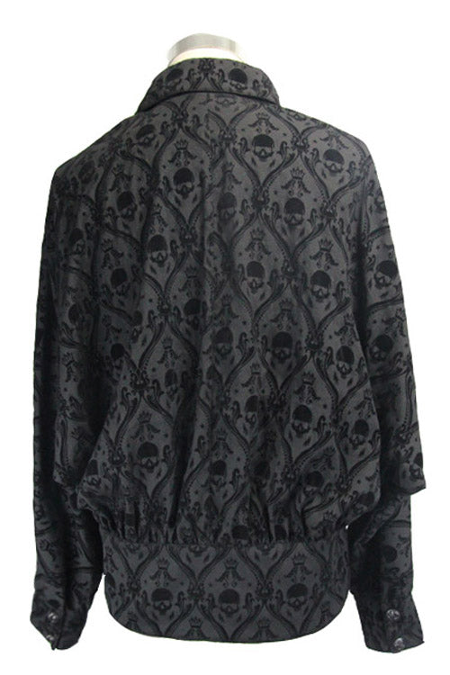 Black Lace Up Neckline Skull Printed Mens Gothic Blouse
