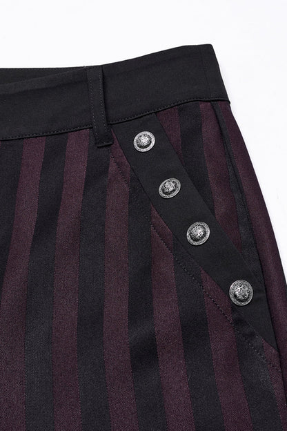 Black/Red High Waisted Striped Print Men's Gothic Suit Pants