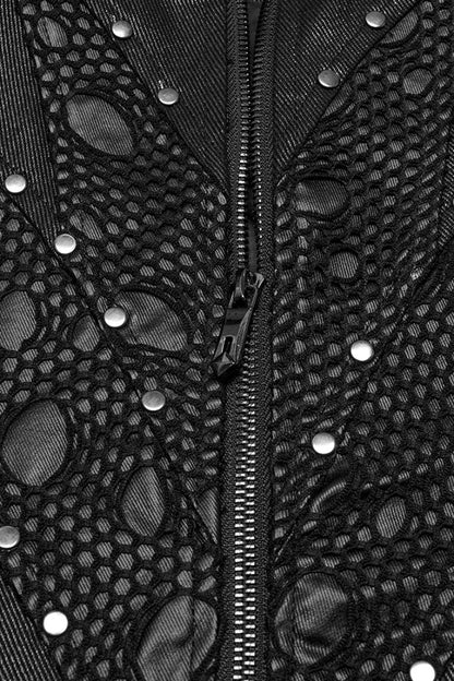 Black Stand Collar Stitching Mesh Men's Punk Vest