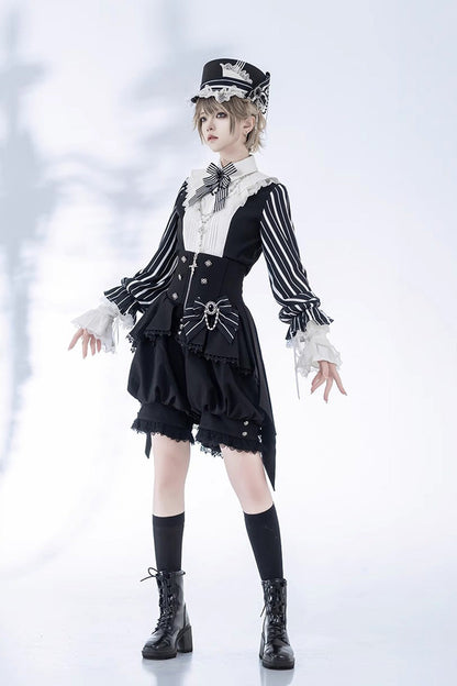 Black Wonderful Trick Stripe Print Lace Ouji Fashion Elegant Lolita Shorts