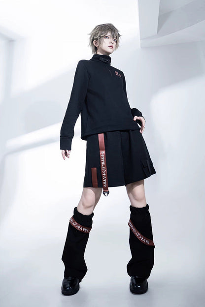 Black [Nameless Blade] Stand Collar Long Sleeves Gothic Prince Ouji Lolita Shorts Set