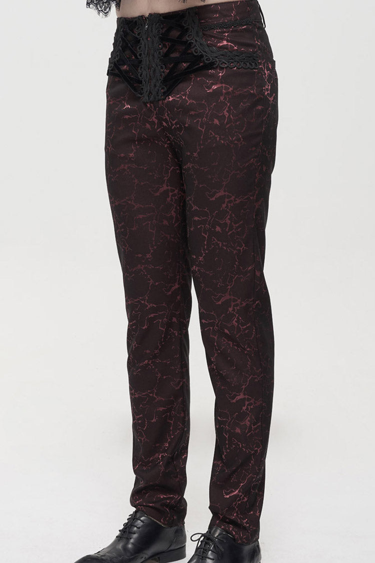 ine Gothic Glossy Pattern Drawstring Lace Decoration Men's Pants