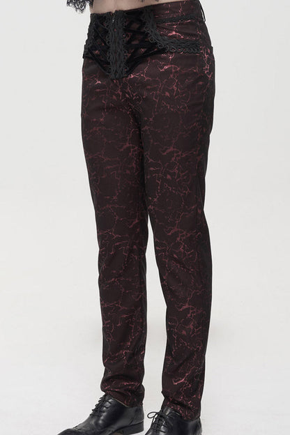 ine Gothic Glossy Pattern Drawstring Lace Decoration Men's Pants