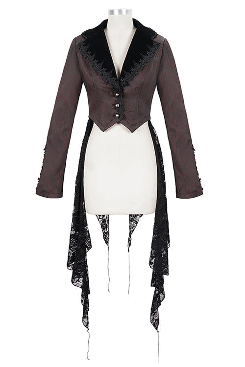 Red And Black Wavy Stripes Detachable Hem Short Womens Gothic Jacket