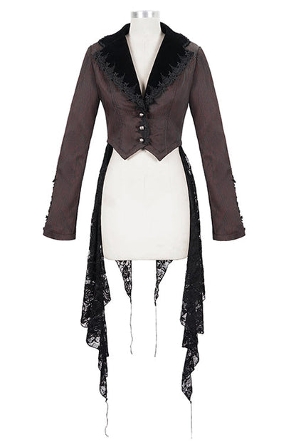 Red And Black Wavy Stripes Detachable Hem Short Womens Gothic Jacket