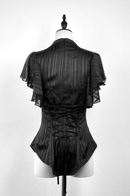 Black Ruffled Bow Gothic Japanese Lolita Blouse