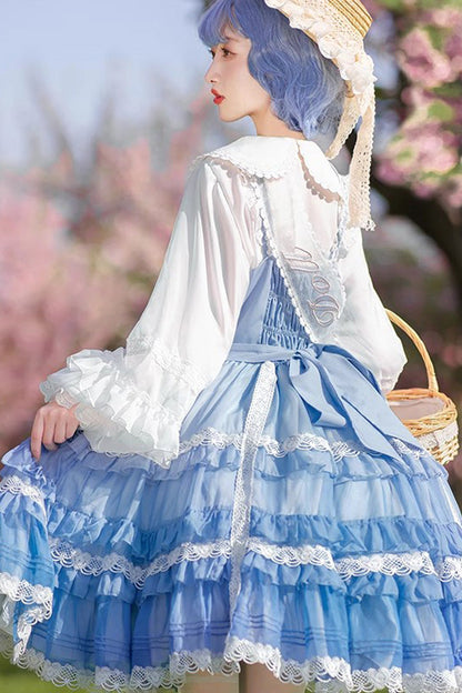 Blue Multi-layer Ruffle Bowknot The Covenant of Summer Isle Sweet Princess Lolita Jsk Dress