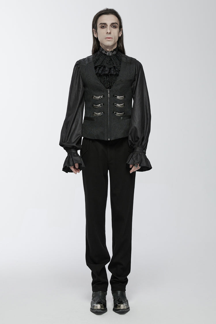 Black Sleeveless Buckle-up Loops Zip Men's Gothic Vest