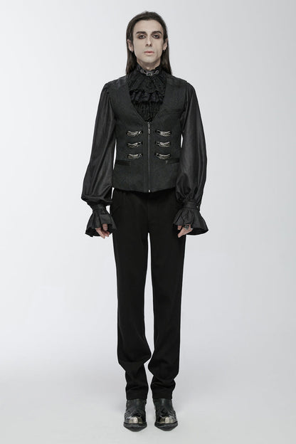 Black Sleeveless Buckle-up Loops Zip Men's Gothic Vest