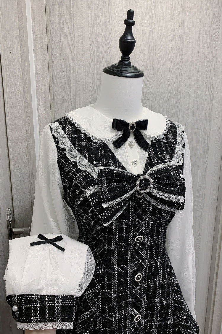 Black/White [Love Sonata] Long Sleeves Ruffle Bowknot Lace Jirai Kei Japanese Dress Set