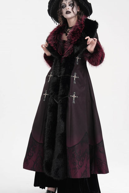 Black/Red Cross Long Sleeves Lace Women's Gothic Long Coat