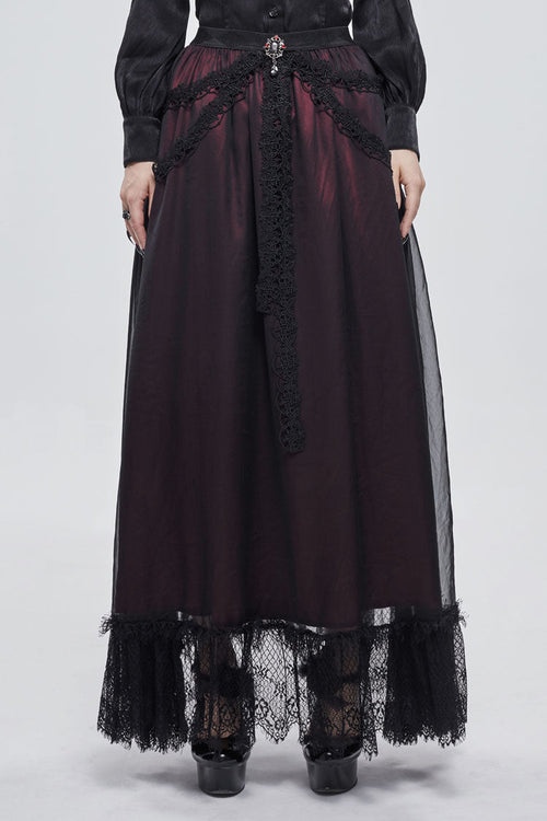 Black/Red Butterfly Lace Pendant Decoration Chiffon Women's Gothic Skirt