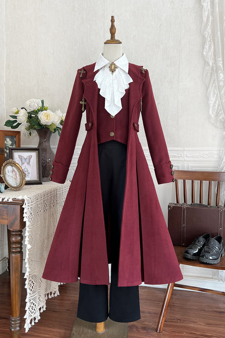 Dark Red [The Legend of Dracula] Long Sleeves Gothic Prince Handsome Cool Ouji Lolita Coat