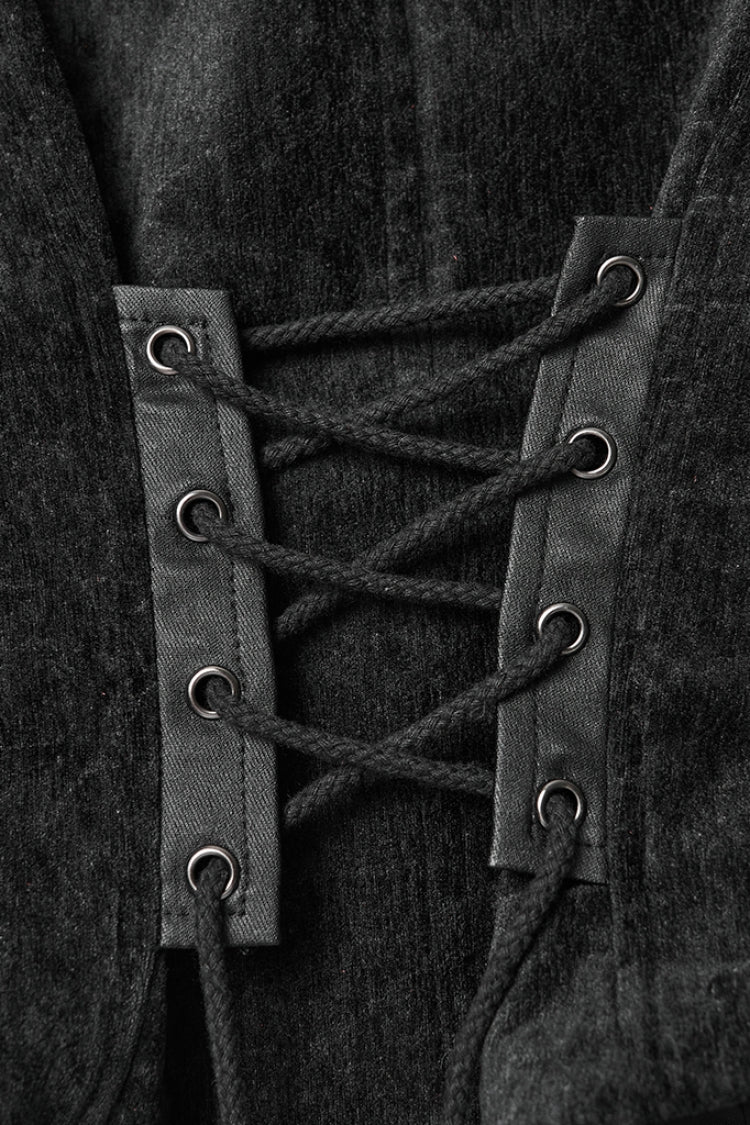 Black V Collar Sleeveless Lace-Up Buckled Eyelet Women's Gothic Vest