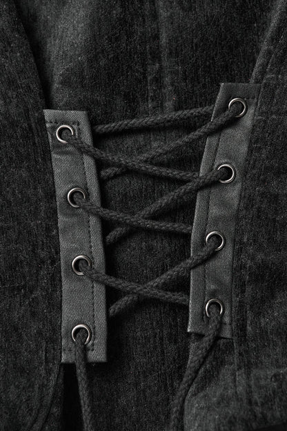 Black V Collar Sleeveless Lace-Up Buckled Eyelet Women's Gothic Vest