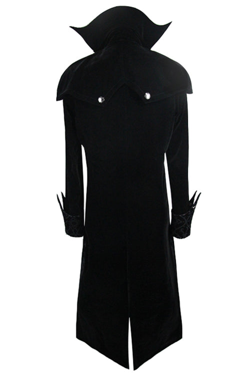 Western Fashion Gothic Pattern Event Shawl Collar Black Mens Velveteen Long Coats