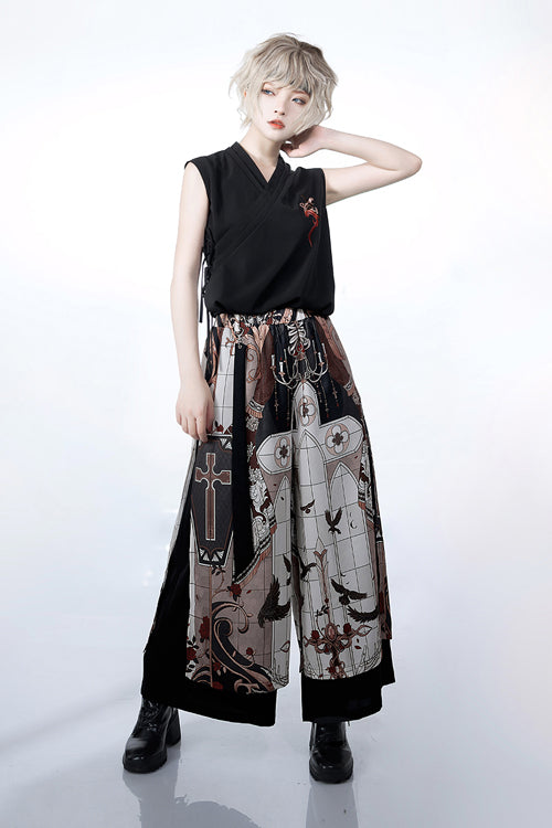 Black V Collar Night Command Embroidered Ouji Lolita Sleeveless Top