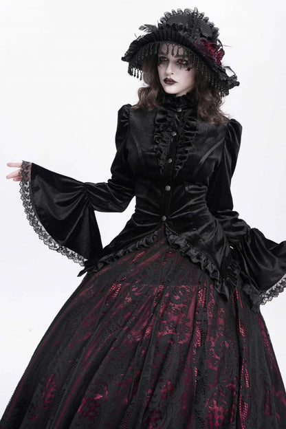 Black Stand Collar Long Trumpet Sleeves Ruffle Swallow-tailed Women's Gothic Blouse
