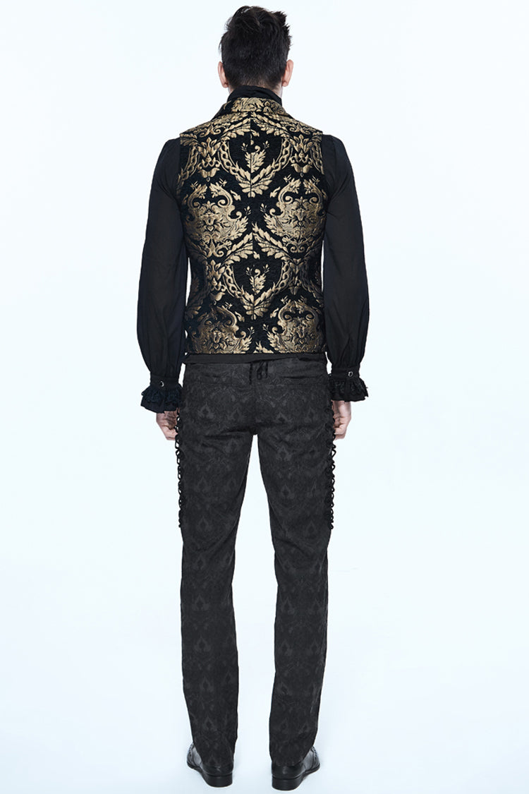 Black/Gold Short Big Jacquard Pattern Men's Gothic Waistcoat