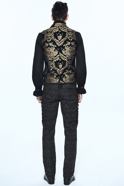 Black/Gold Short Big Jacquard Pattern Men's Gothic Waistcoat