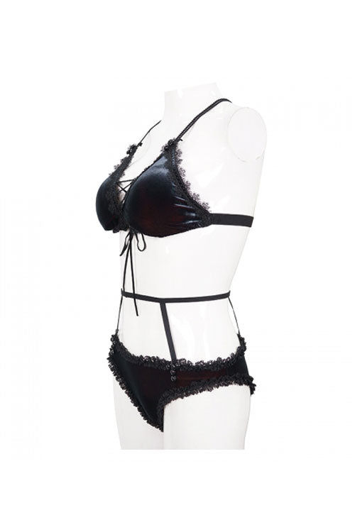 Black Red Velvet Chest Lace Up Gothic Swimsuit Suit