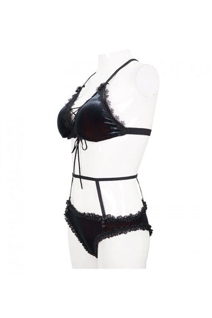 Black Red Velvet Chest Lace Up Gothic Swimsuit Suit
