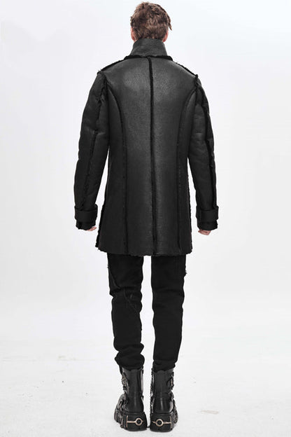 Black Winter High Collar Unedged Thick Mens Punk Coat