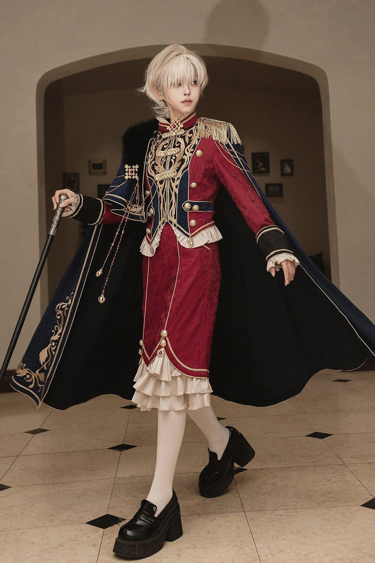 Red/Blue [Royal Glory] Stand Collar Long Sleeves Ruffled Embroidered Gothic Vintage Prince Palace Ouji Lolita Set