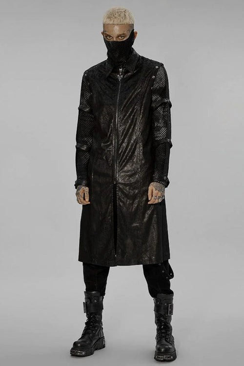 Black Stand Collar Metal Detachable Hollow Long Sleeves Mens Steampunk Coat