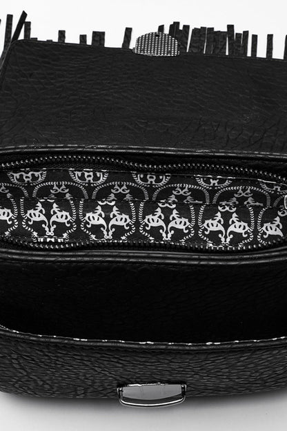 Black Studded Tassels Rivet Straps Faux Leather Women's Gothic Bag