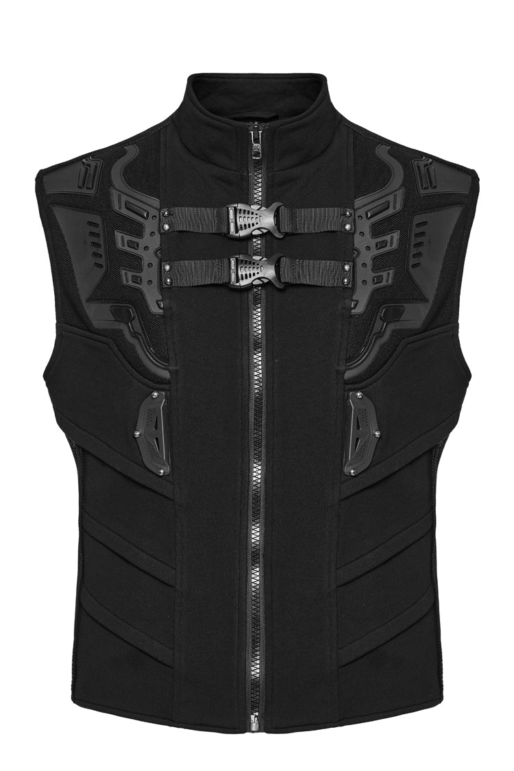 Black Sleeveless Bucke-up Zip Men's Punk Vest