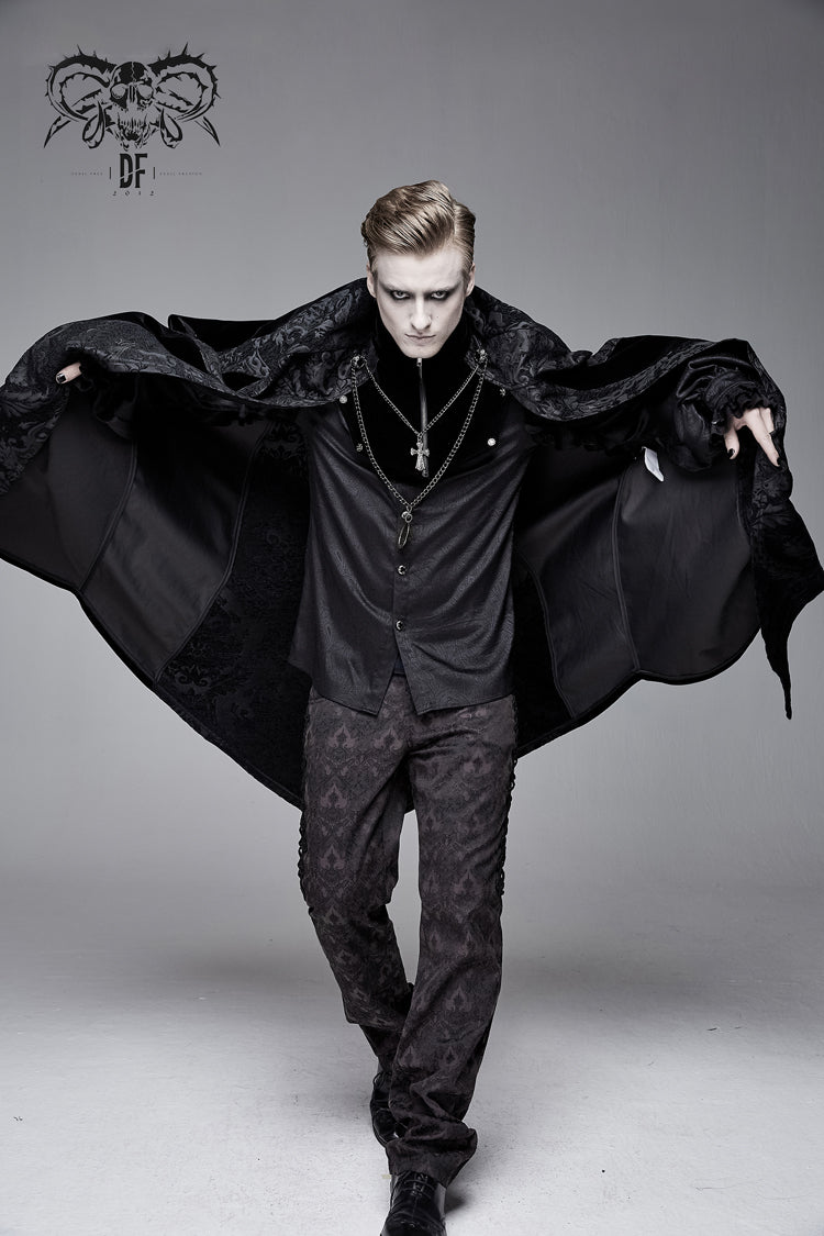 Black Removable Chain Pendant Short Front And Long Back Men's Gothic Cloak