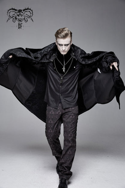 Black Removable Chain Pendant Short Front And Long Back Men's Gothic Cloak