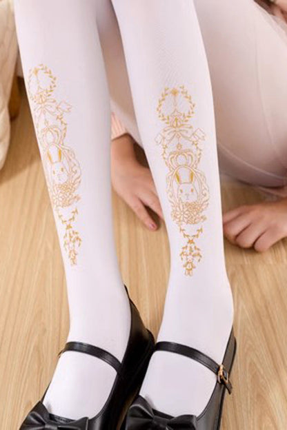 White Hot Stamping Print Sweet Lolita Pantyhose 11 Styles