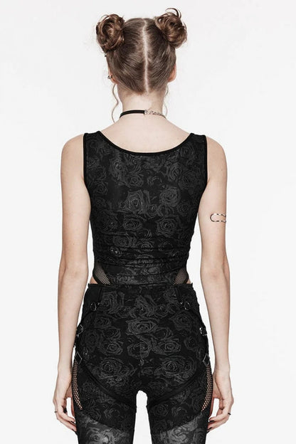 Sleeveless Print Hollow Lace Mesh Sheer Womens Steampunk Bodysuit 3 Colors