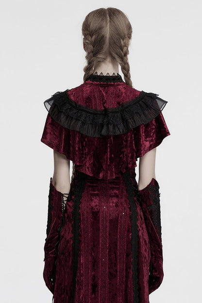 Red Sleeveless Ruffle Stitching Lace Women's Gothic Cape