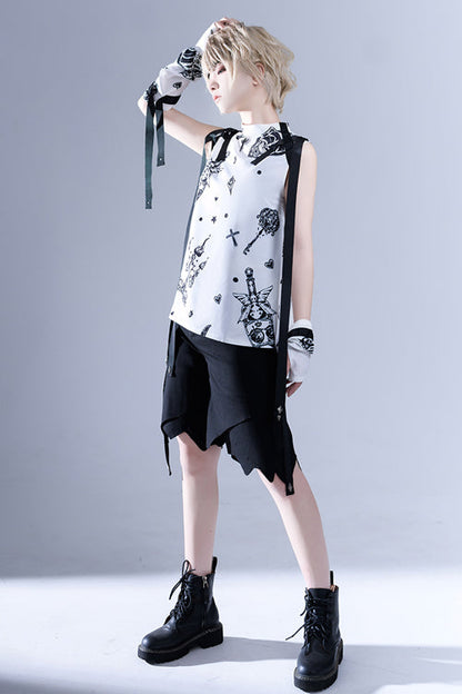 Black Spooky Shadow Irregular High Waisted Ouji Lolita Shorts