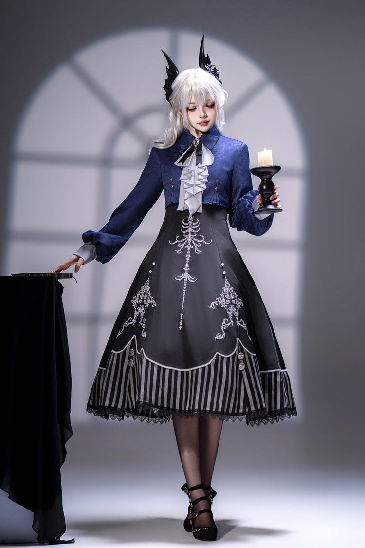 Black Printed Embroidered Gothic Vintage Elegant Lolita Jsk Dress Set